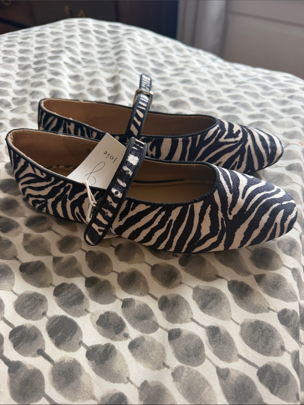 Joie. Zebra Print Mary Jane Flats - Black & White - Picture 3 of 4
